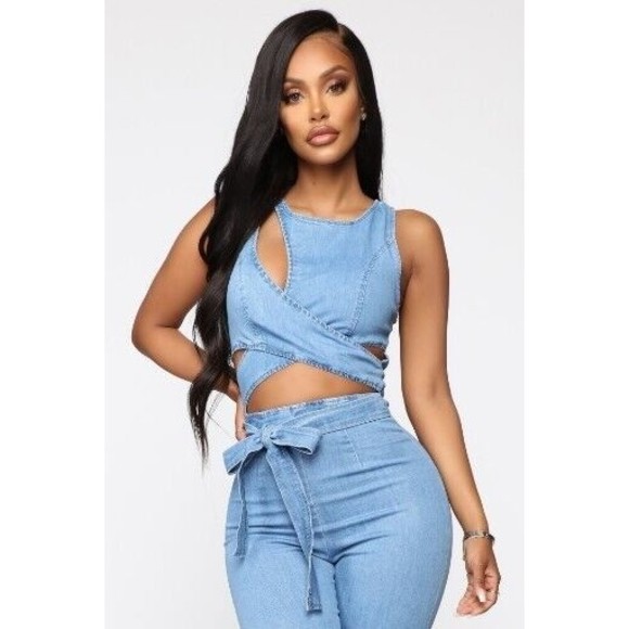 New W Tags Fashion Nova Women's 3XL Cut Out The Haters Light Wash Denim Jumpsuit - Picture 4 of 13